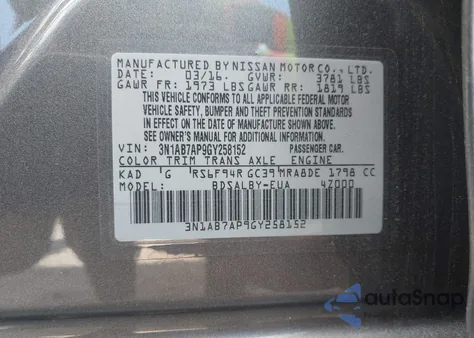 2016 Nissan Sentra S from USA, damaged, VIN 3N1AB7AP9GY258152